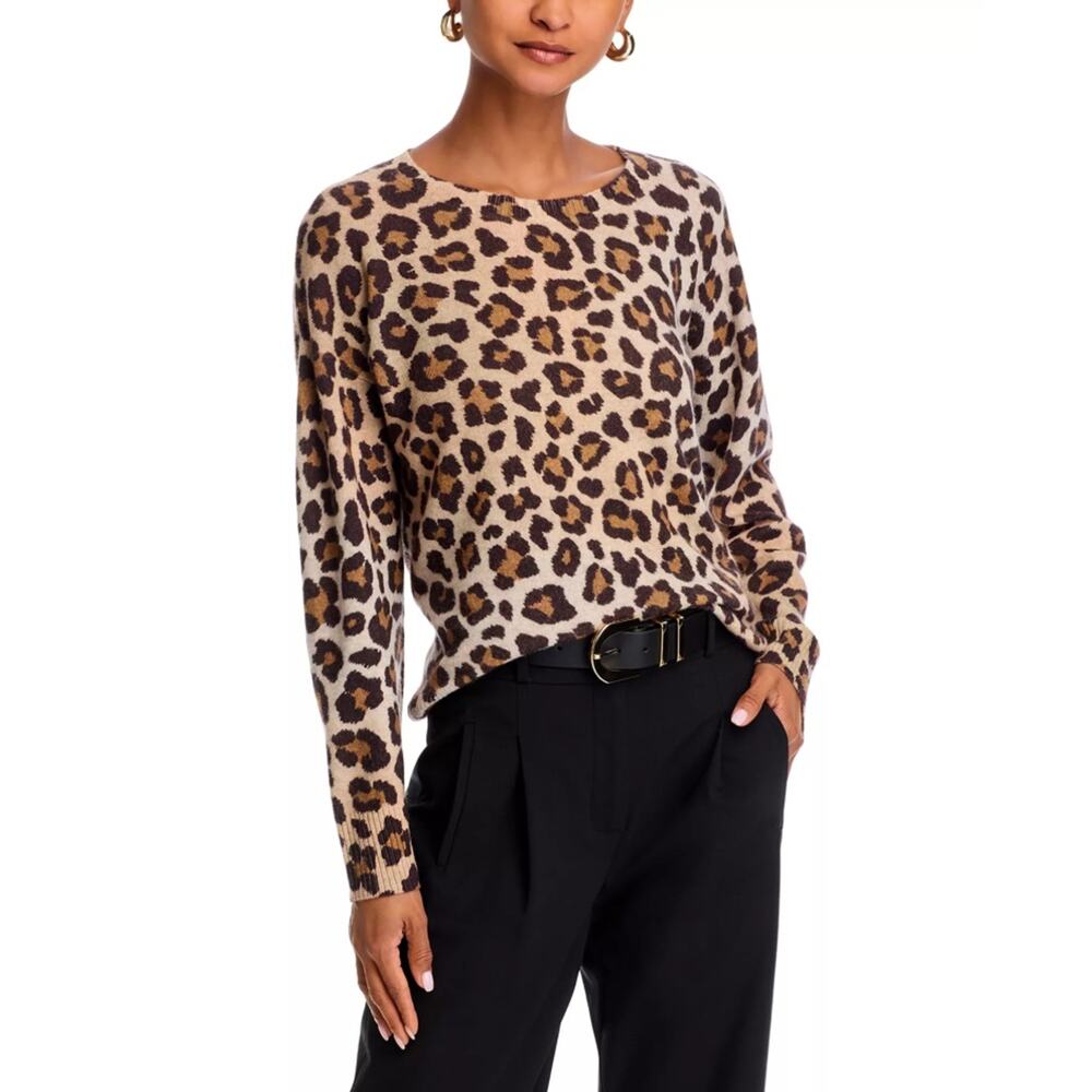C by Bloomingdale's Women Cashmere Leopard Print Casual Crewneck Sweater Size M